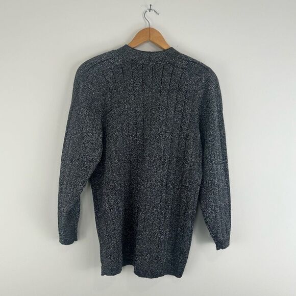 Vintage Grey Sparkly Wool Blend V Neck Long Sweater - Picture 5 of 8
